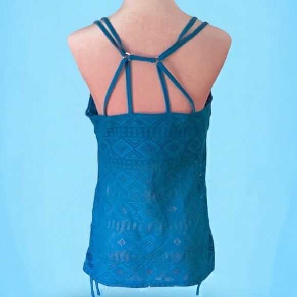 HULA HONEY NWT BLUE TEAL  CROCHET FLOUNCE TANKINI BATHING SUIT WEAR TOP XL - Picture 2 of 8